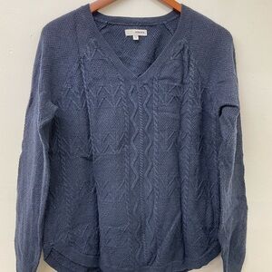 Sonoma Women's Blue Pullover Sweater Long Sleeve, V-Neck, Cable Knit, M